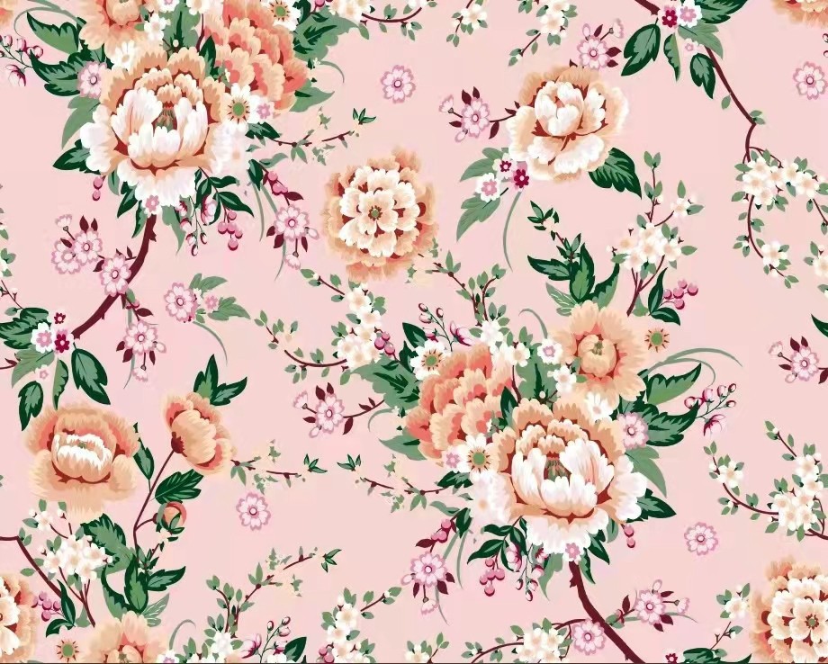 经编牛奶花色经典数码印花连衣裙时尚印花大提花精细印花布料