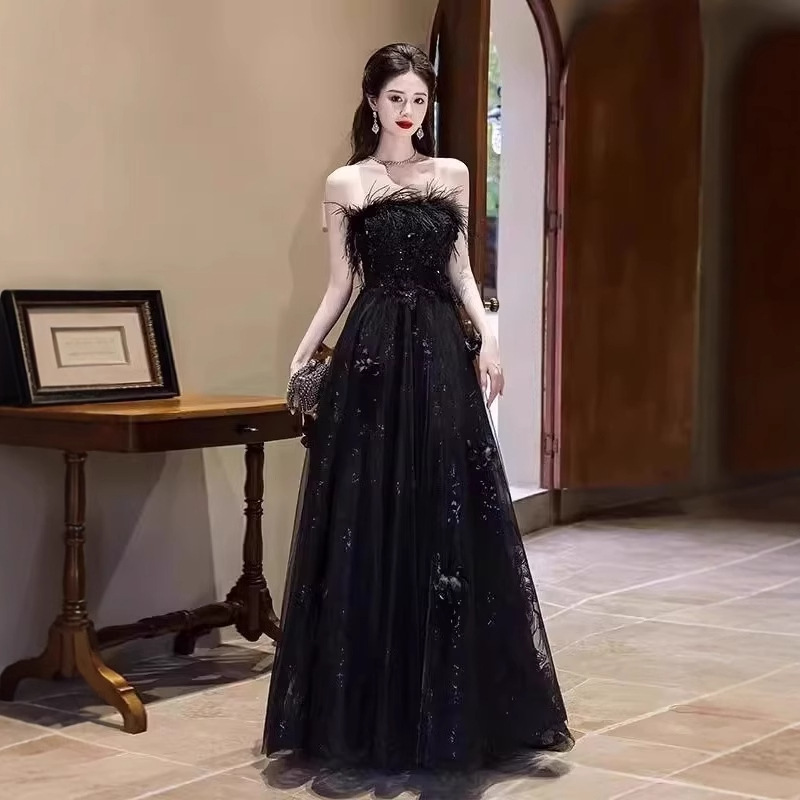 Váy dạ hội quây dáng suông midi chất satin mềm mại — đen