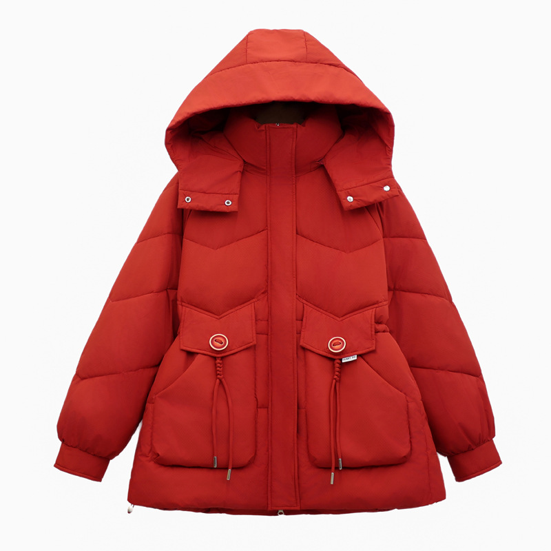 Algodón grueso de lana para mujeres invierno nuevo tipo de chaqueta de algodón con capuchón de moda de algodón de pluma media y larga