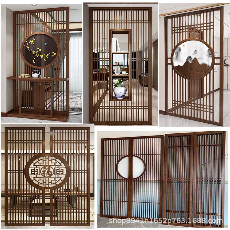 New Chinese-Style Solid Wood Translucent Gauze Screen for Living Room, Antique Hollow Lattice Partition for Dining Room, Entrance Hall Can Be Customized