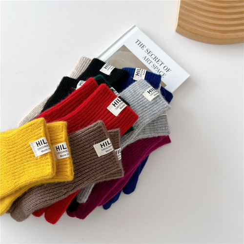 Solid color two-finger fingerless touch screen knitted gloves for women in autumn and winter, warm and fashionable, versatile student men's and women's woolen gloves