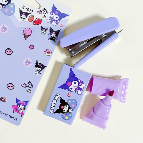 Sanrio mini stapler highlighter set cute Kuromi staple remover student stationery desktop stapler