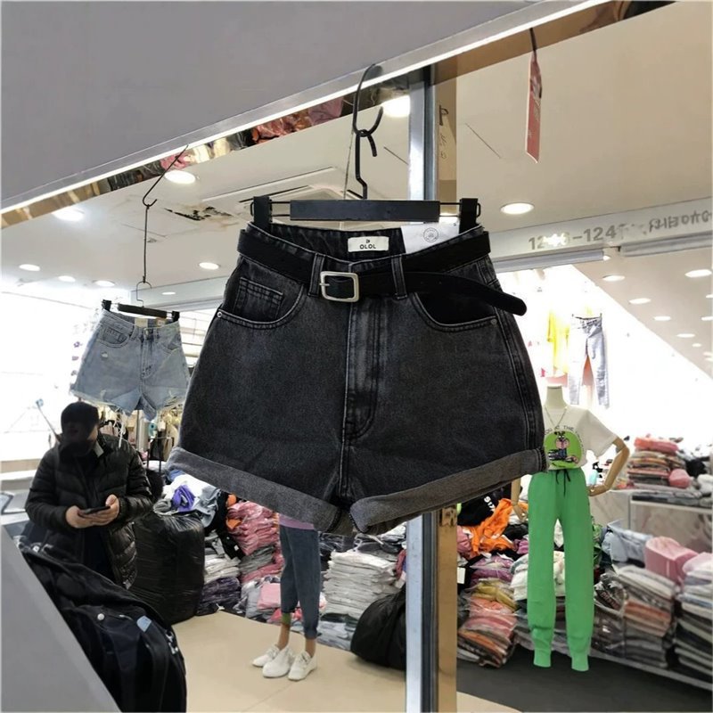 灰色牛仔短裤女夏2026新款高腰韩版显瘦学生宽松阔腿a字热裤潮ins