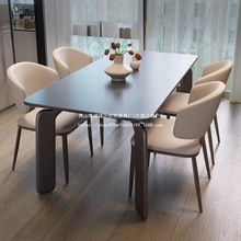 岩板餐桌家用小户型客厅奶油风洽谈饭桌子轻奢餐桌椅新款组合