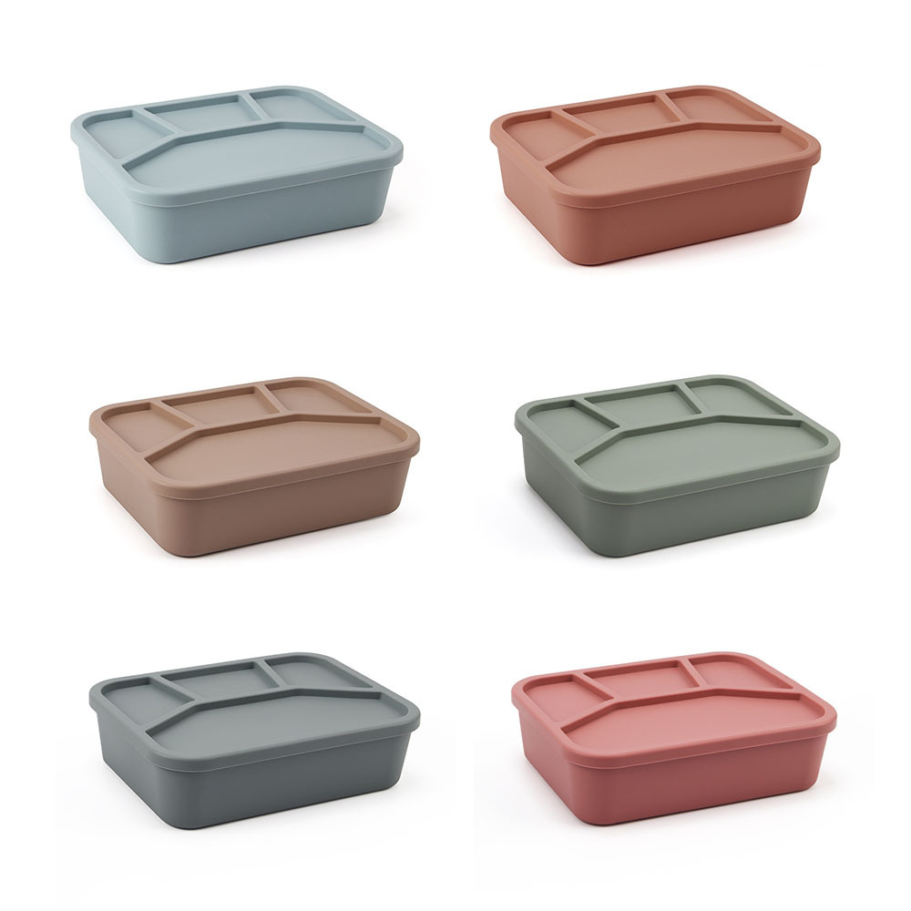 Caja de almuerzo dividida se puede calentar por microondas, una caja de almuerzo grande, tres caja de almuerzo pequeña y cuatro caja de almuerzo de silicona de platino de grado alimenticio.