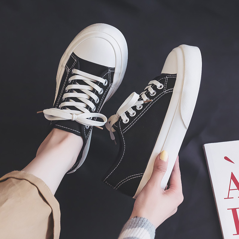 Zapatillas blancas lechosas de estilo preppy del todo-fósforo 2023 nuevo transpirable ligero lindo estilo japonés zapatos de Punta Grande zapatos de lona de suela gruesa image 5