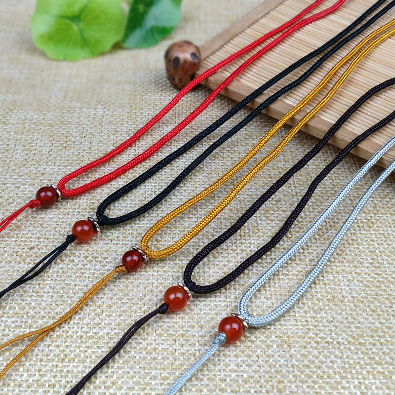 批发黄金翡翠珠宝玉石挂件项链绳红玛瑙顶珠调节伸缩简约项链绳