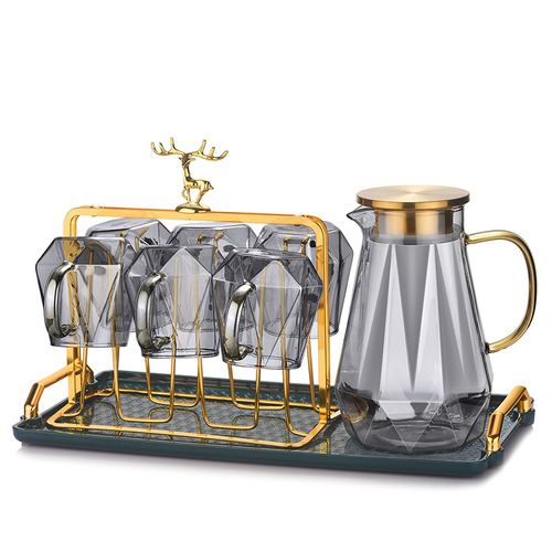 Water cup home set cold kettle diamond glass living room cold kettle cup cup holder light luxury high temperature resistance large capacity