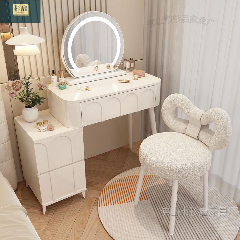 Cream Style Dressing Table Bedroom Modern Simple Small Apartment Dressing Table Bedside Storage Cupboard Desk Mirror Integrated