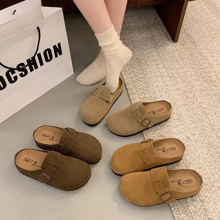 现货4.5CM现货内增高包头拖鞋勃肯鞋2025秋季厚底半拖一脚蹬懒人