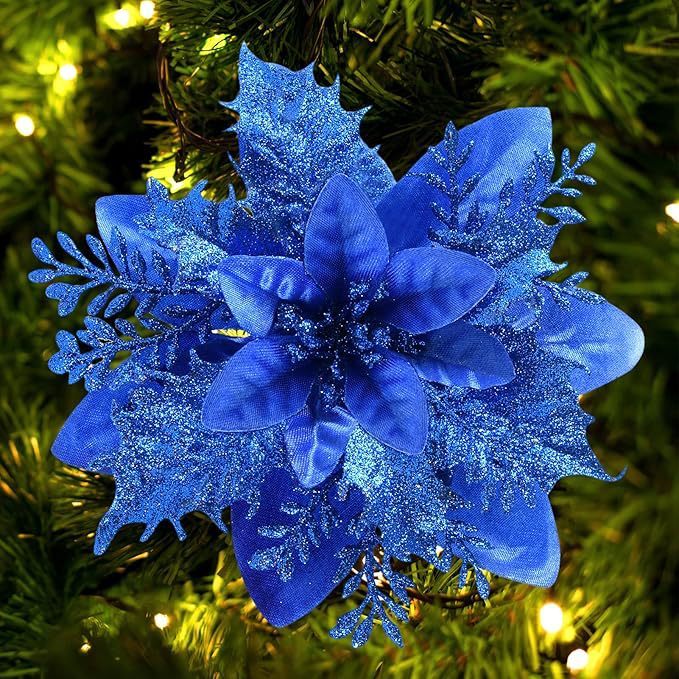 国境を越えて人気のある14cmクリスマス花人工一品紅花飾りクリップと茎クリスマスツリー花輪飾り|undefined