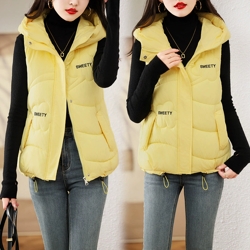 2023 Наружный жилет Осенне-зимний модный холодостойкий Короткий стильный жилет, куртка, простой хлопковый жилет с капюшоном в Корейском стиле, модный