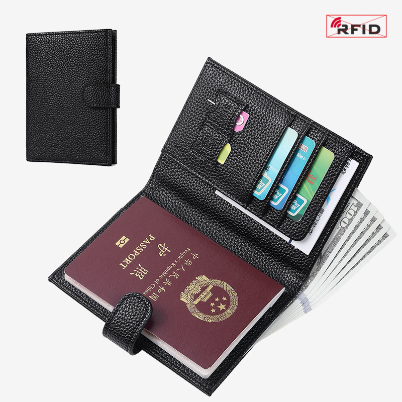 Cross-border damas antirrobo cepillo RFID pasaporte bolsas multifuncionales billete de avión funda de certificados PU cartera general