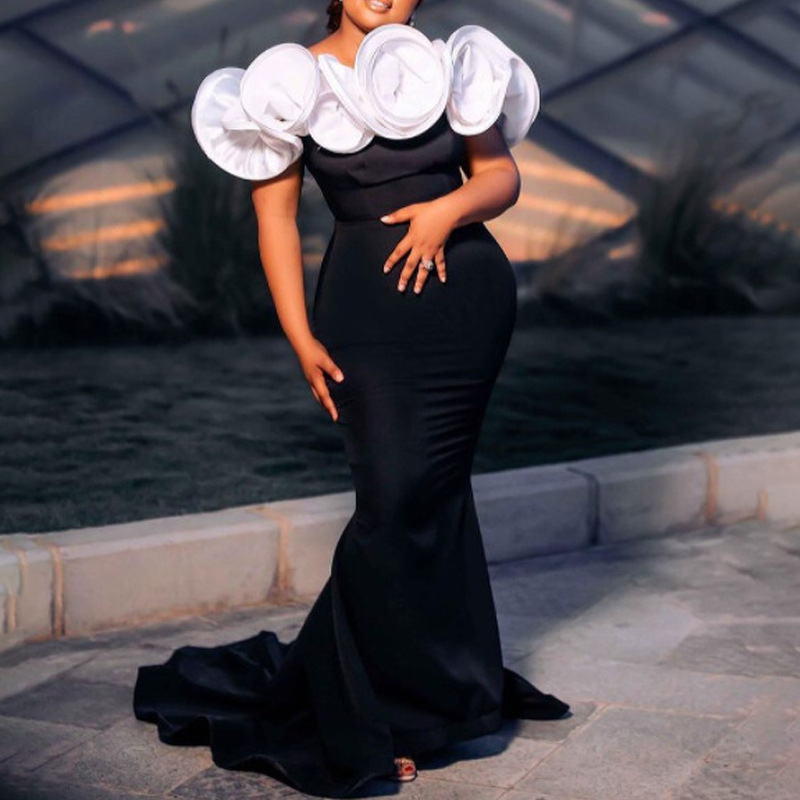 2025 New Cross-Border Export Black Long Skirt High-Waisted Chest-Wrapped Slim-Fitting Slit Elegant Commuting Large-Swing Dress