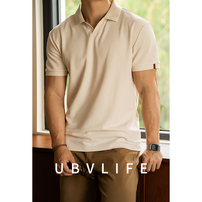 Xinjiang Cotton Seagull Collar Breathable Short-Sleeved Polo Shirt for Men 2026 Summer New Casual Pure Color Small V-Neck T-Shirt for Men