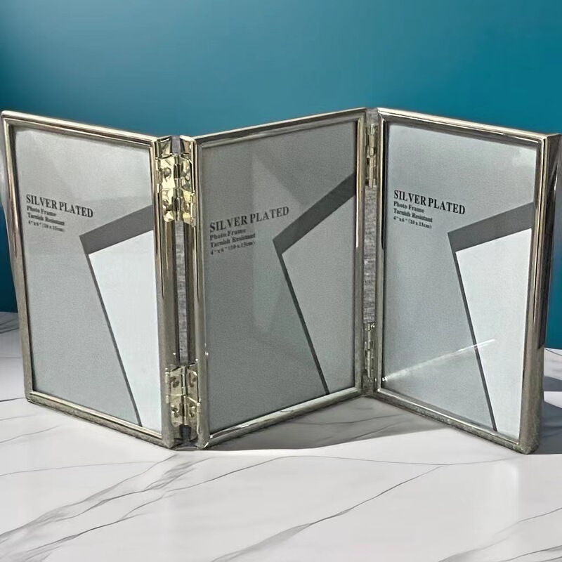 Foldable Triple Metal Photo Frame, Creative Silver-Plated Glass Display Stand, 6-in-1 Combination Photo Frame