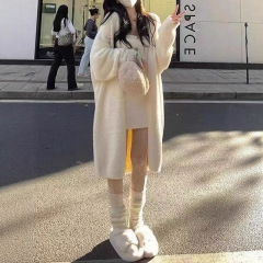 慵懒风纯欲针织开衫毛衣女2025冬季新款温柔风宽松过膝中长款外套