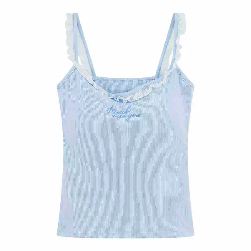 Топ-с Camisole с кружевной отделкой, размер One-Size, хлопок (вискоза), чашечки с наполнителем, slim fit