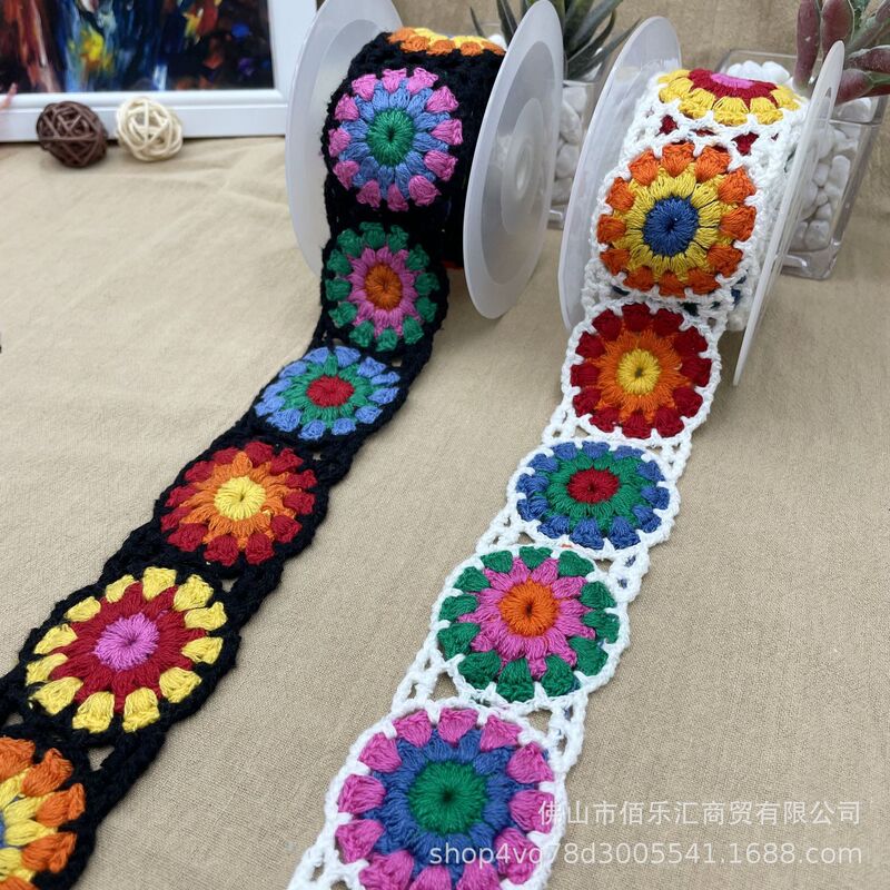 エスニックスタイル模造手かぎ針編み刺繍衣類靴と帽子レースバッグショルダーストラップ DIY アクセサリー刺繍水溶性カラー|undefined