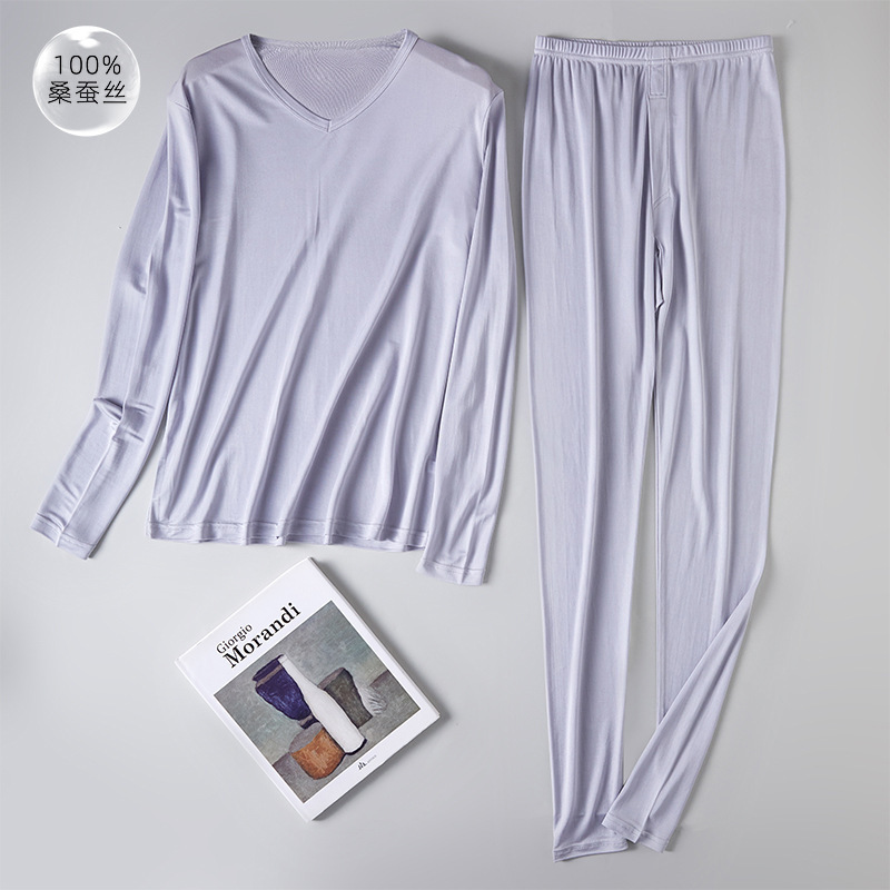 High quality Grade 6A mulberry silk men's V-neck underwear cover 100% Silk comfortable breathable warm long johns High quality Grade 6A mulberry silk men's V-neck underwear cover 100% Silk comfortable breathable warm long johns