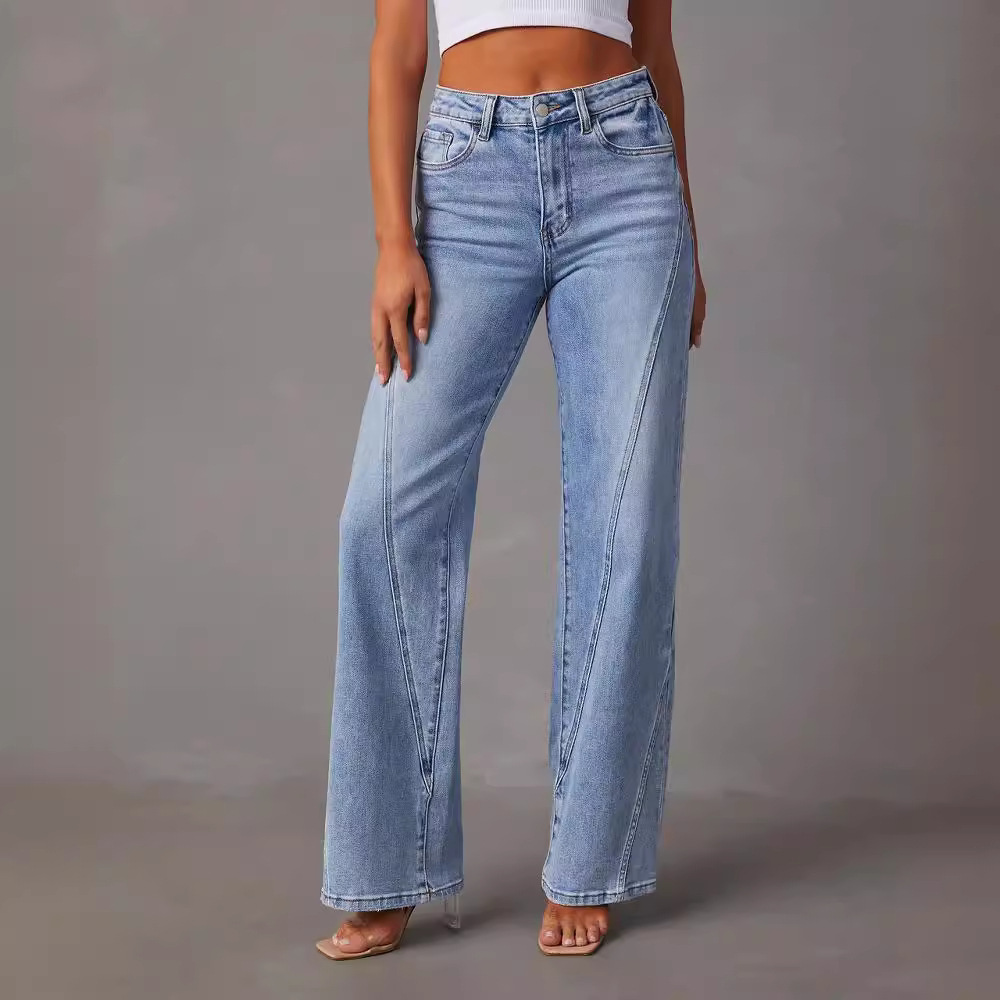 New Fashion Loose Patchwork Wide-leg Women's Jeans_voghion.com