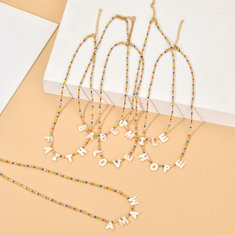 Glass, Shell Material Bohemian Letter Glass Shell Beaded Women's Necklace