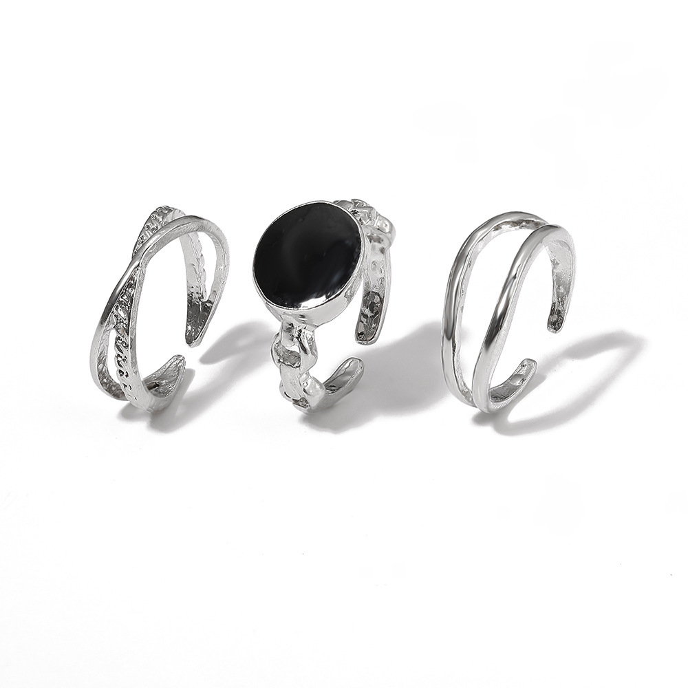 Neuer Hip Hop kalter Wind Ring 3-teiliges Set Persönlichkeit offener Fingerring Retro Gelenkring Ring Schwanzring_voghion.com