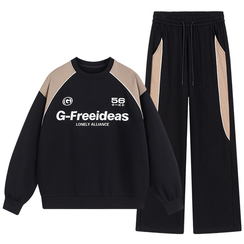 Nuevo conjunto de parejas primavera y otoño universal camiseta de cuello redondo ropa deportiva casual juvenil pantalones planos de manga larga