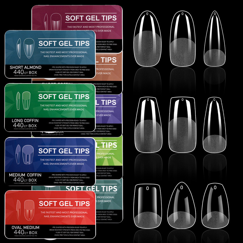 Cross-border Hot Selling 440 Boxed Transparent Non-engraving and Non-marking Lightweight Extended Frosted Full and Half Dual-purpose Fake Nails