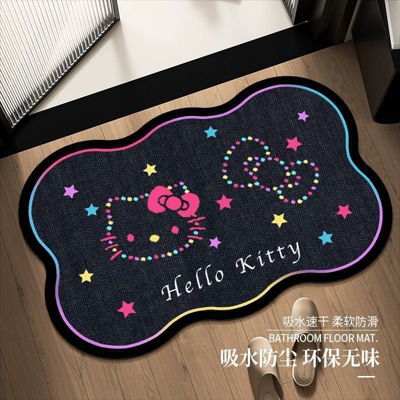 可爱复古kitty硅藻泥地垫浴室洗漱间吸水防滑地垫入户玄关装饰垫|undefined