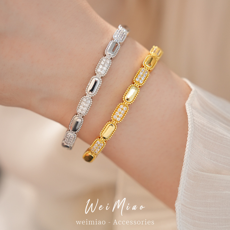 18k oro real electron-pantalón de piedra pulsera de fijación ovalada temperamento delicado pulsera de personalidad joyas de nicho lujosas