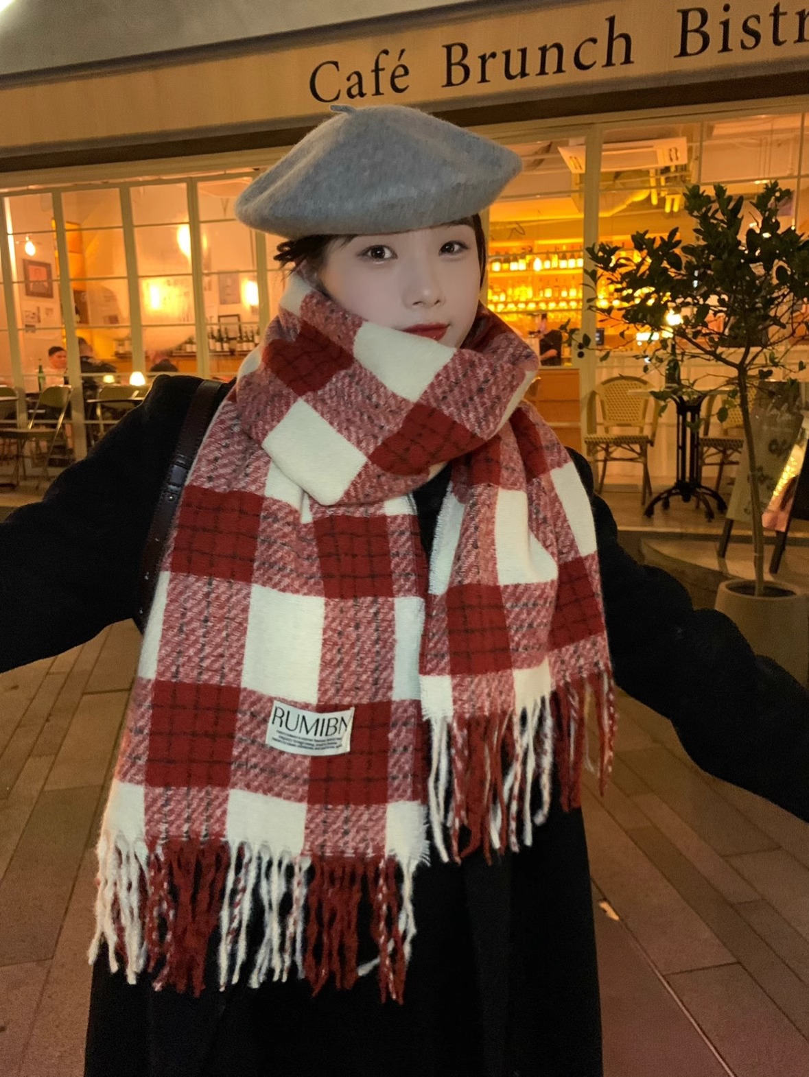 Red Checkered Scarf For Women Warm Winter Autumn Accessory_voghion.com