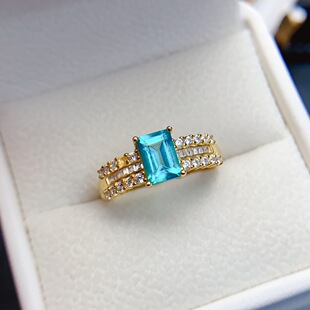New natural Topaz ring S925 silver inlaid main stone 5*7mm Joker net red explosions women's jewelry wholesale