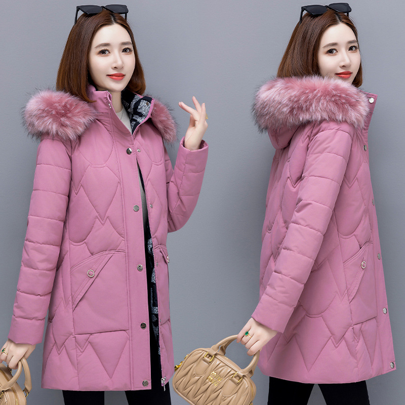 국경 간 겨울 하이 엔드 중간 길이 다운 코튼 패딩 재킷 여성의 새로운 스타일 얇은 두꺼운 따뜻한 코튼 패딩 재킷