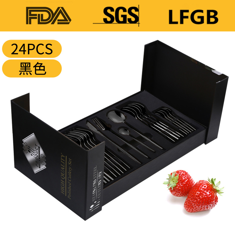 Amazon productos calientes vajilla de acero inoxidable 24 unidades traje Portugal cuatro piezas principales occidental cuchillo, tenedor y cuchara traje