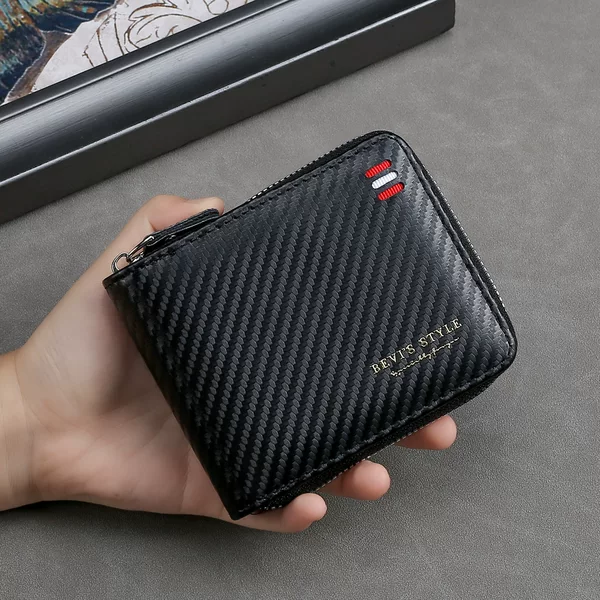 New Cross-Border Retro Zipper Carbon Fiber Large-Capacity Coin Horizontal Casual Short Classic Business Men's Wallet