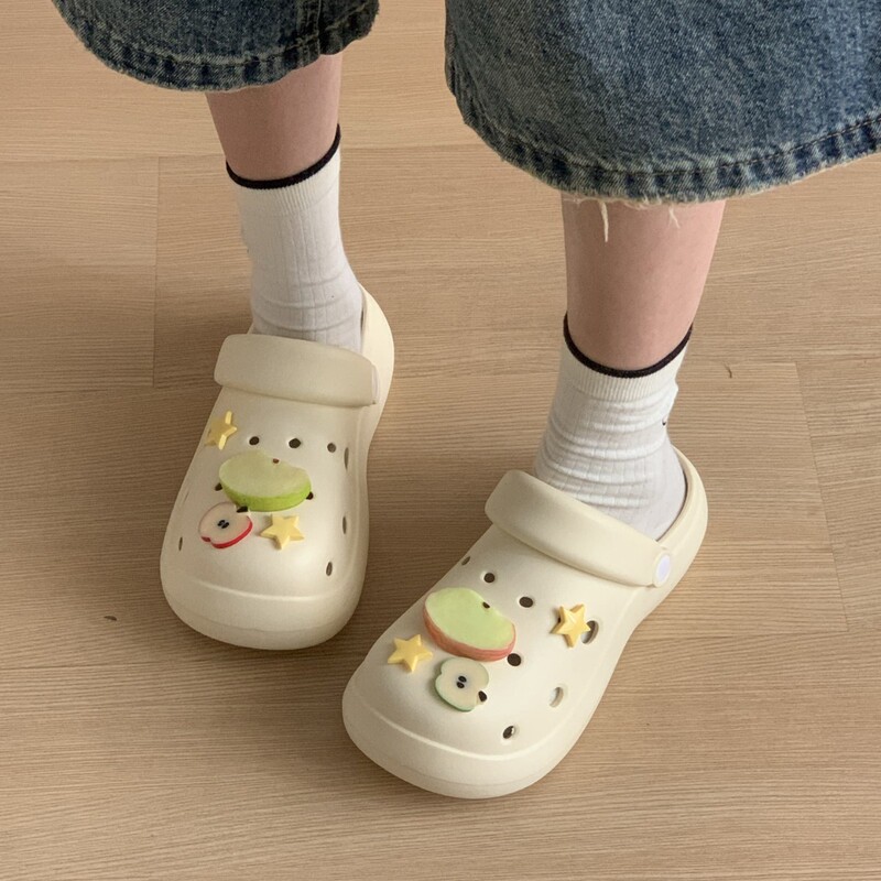 Eva Hole Shoes Women's Thick Sole Dung Feeling Heightened Breathable Slippers Summer Outer Wear Non-slip Thickened Baotou Sandals Eva Hole Shoes Women's Thick Sole Dung Feeling Heightened Breathable Slippers Summer Outer Wear Non-slip Thickened Baotou Sandals