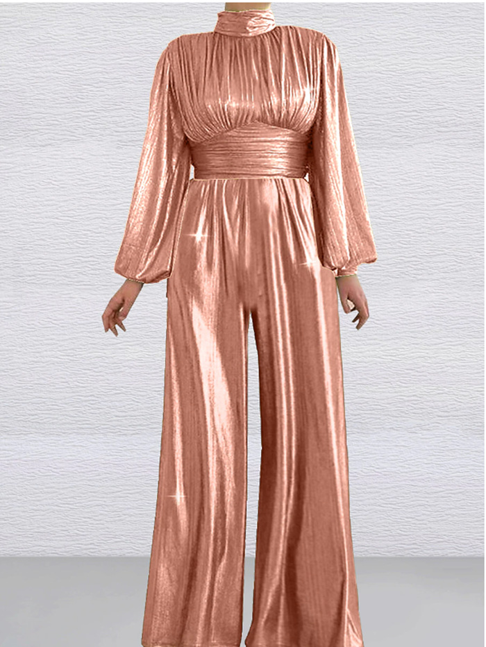 2024 Comercio exterior transfronterizo primavera y verano vestido largo chino nuevo Mono chino flash Mediados de cintura temperamento mono de cercanías