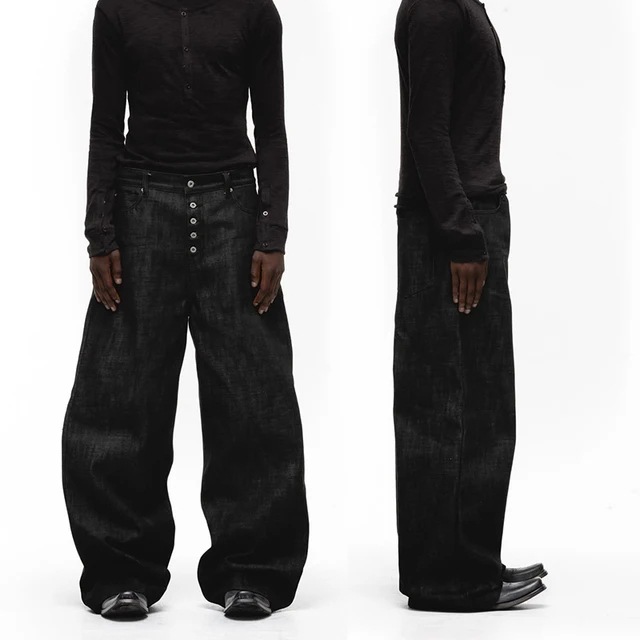 Europa y Estados Unidos transfronterizos retro estilo americano alta tendencia de la calle botones personales jeans de color sólido casual pantalones de piernas largas