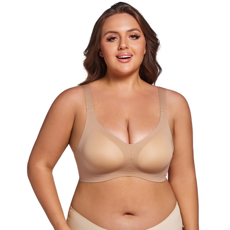 Soutien-gorge ChicShe sans coutures, anti-affaissement, froncé et ajustable sur les côtés, collection grandes tailles, minimisant la poitrine, idéal pour le sport et les femmes minces_voghion.com