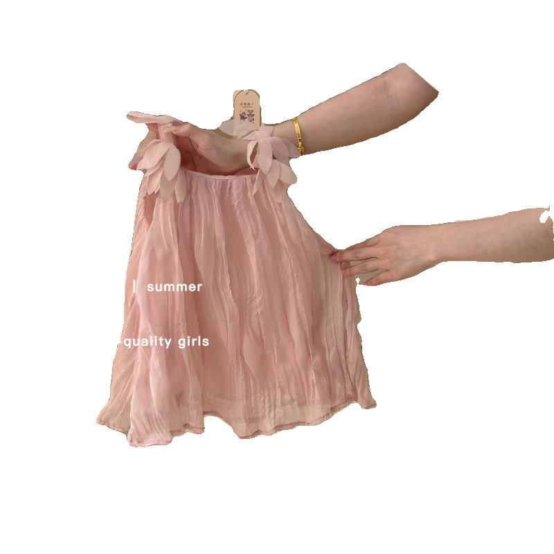 Vestido de ropa para niños Xianning Seven, vestido de hadas rosa para niñas, vestido de princesa dulce para bebés de verano, falda de tirantes sin mangas