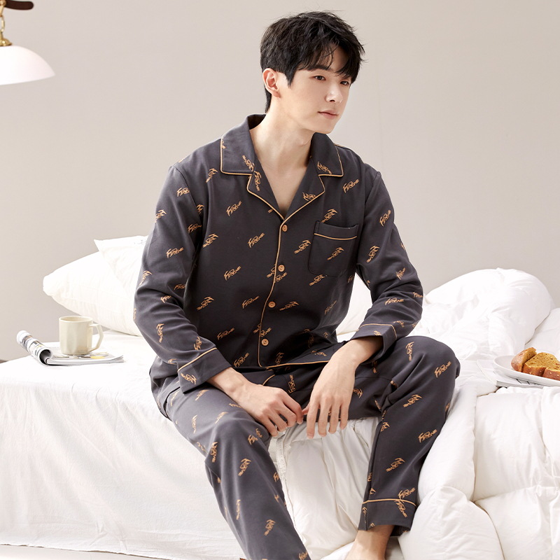 2024 primavera nuevos pijamas de los hombres de mediana edad y ancianos de algodón cardigan jóvenes pantalones de manga larga ropa en el hogar traje casual