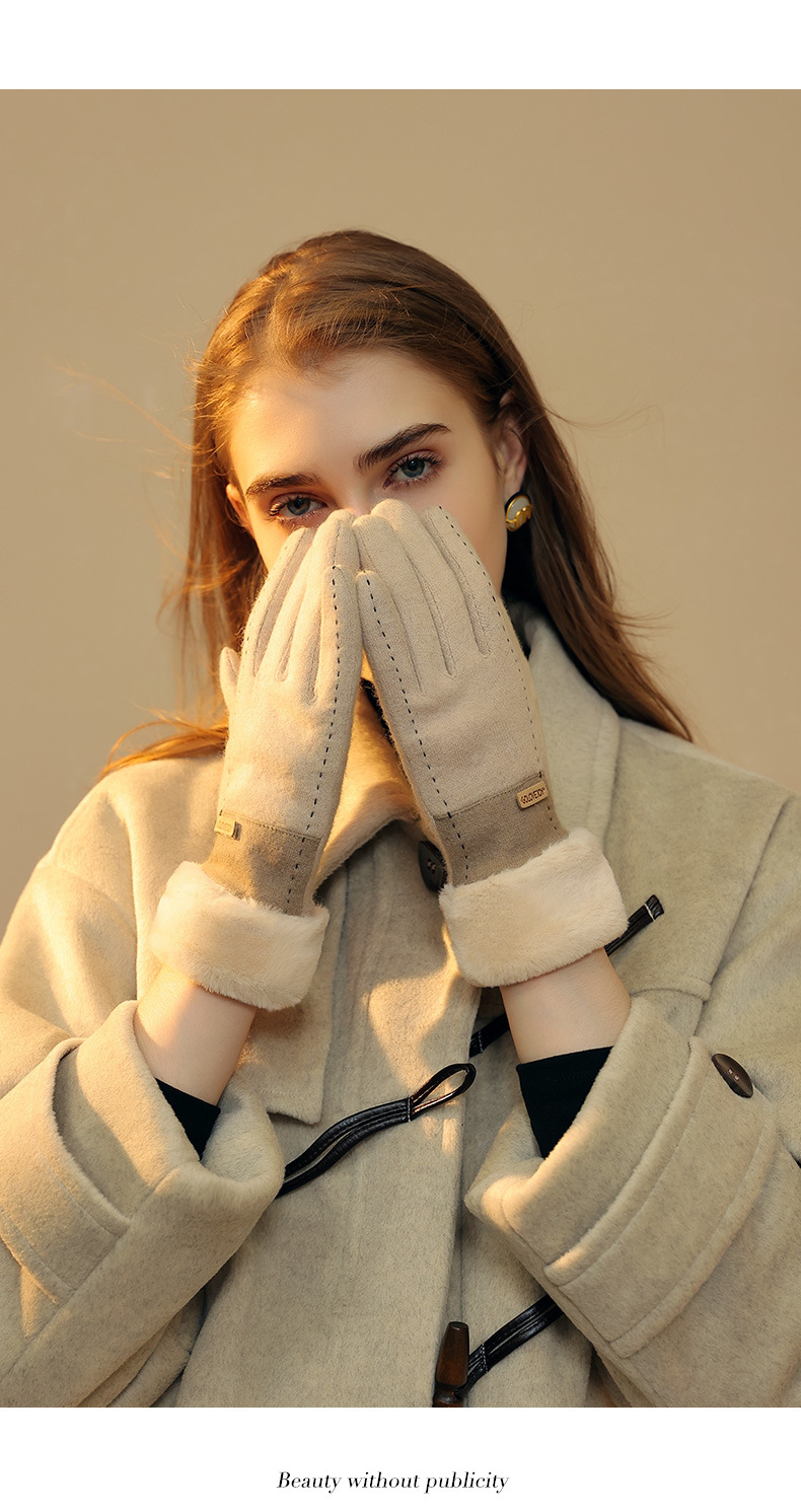 25 Wool Cashmere Gloves For Women Fleece Lined Thickened Cold-Proof Warm Cycling Driving Touchscreen Winter_voghion.com
