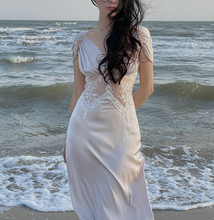 法式超仙海边度假拍照长裙女海诺莉娜希腊风古典女神褶皱连衣裙夏