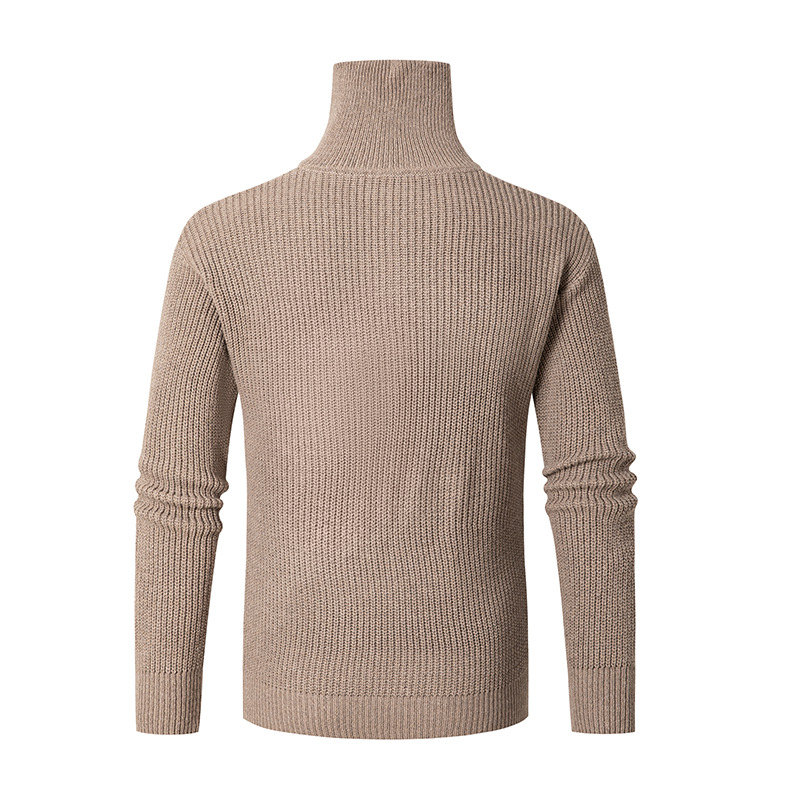 Autumn winter knitted with a flip collar and half zipper knit base, solid color slim fit men's sweater_voghion.com