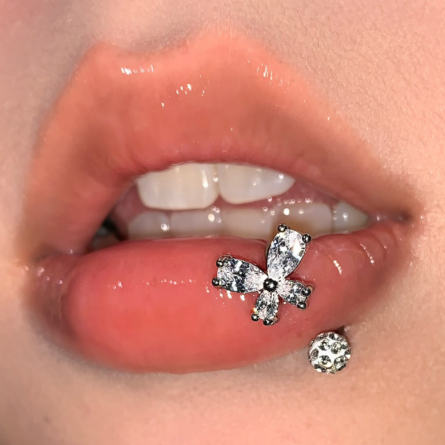 Labret stud lip piercing jewelry styling detail