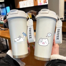 嘉佳菲保温杯小猫鱼吸管双盖水杯子新款女学生卡通可爱高颜值情侣