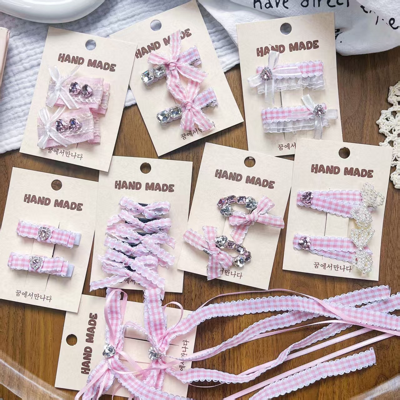 Sweet girl rosa cuadriculado arco de diamante clips para el cabello de los niños clip lateral para el cabello BB clip de mar anillo para el cabello