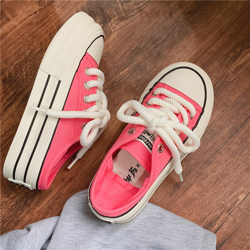 Thick-soled foot-stepping half-cup canvas shoes for women taro purple Korean style casual low-top women's shoes  summer breathable casual shoes