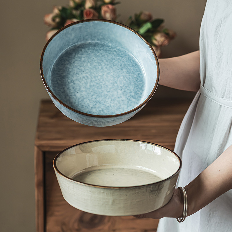 Cuencos de cerámica retro para el hogar, cuencos grandes, cuencos de ensalada occidentales para restaurantes, cuencos de fideos al por mayor, vajilla, cuencos de sopa, platos de hotel